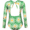 Sun Daisy Bug Print Long Sleeve One-Piece Swimsuit, Green - One Pieces - 3