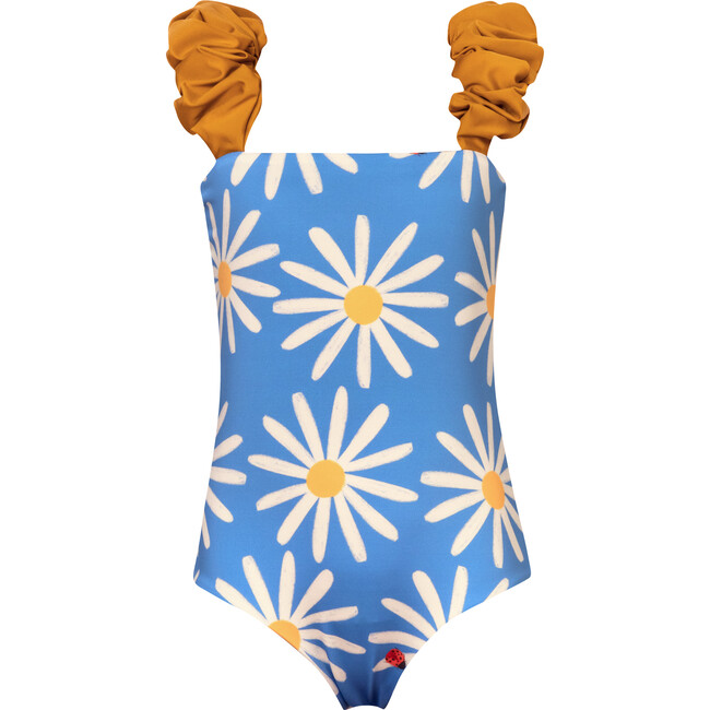 Bamba Daisy Bug Print Puff Strap One-Piece Swimsuit, Blue