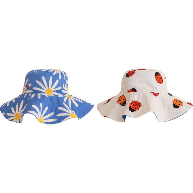 Picnic Daisy Bug Print Wide-Brim Reversible Hat, Blue