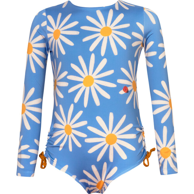 Jess Daisy Bug Print Long Sleeve One-Piece Swimsuit, Blue