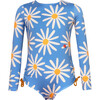 Jess Daisy Bug Print Long Sleeve One-Piece Swimsuit, Blue - One Pieces - 1 - thumbnail