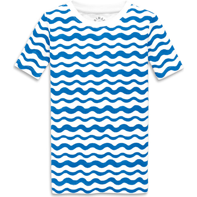Kids Organic Short Sleeve Pj Top In Watercolor Waves, Blueberry Watercolor Wave - Pajamas - 1