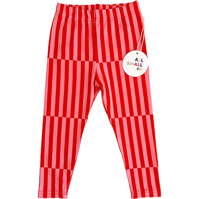 Patch Striped Elastic Waist Pocket Leggings, Red