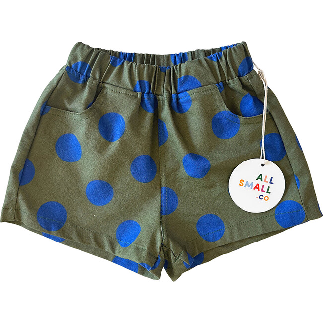 All Over Polka Dot Elastic Waist Pocket Shorts, Green & Blue