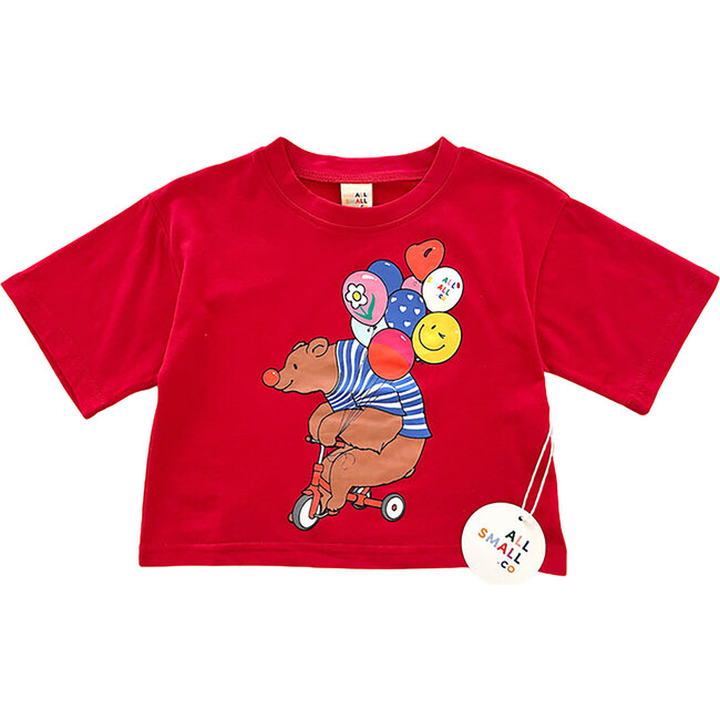 Circus Bear Print Crew Neck Short Sleeve Tee, Red