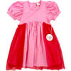 Off Duty Princess Puff Sleeve Frill Dress, Pink & Red - Dresses - 1 - thumbnail