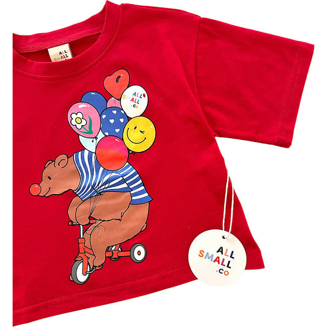 Circus Bear Print Crew Neck Short Sleeve Tee, Red - T-Shirts - 5