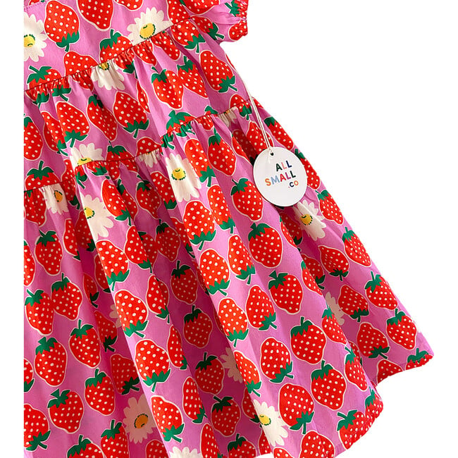 Berry Bloom Print Puff Sleeve Tiered Dress, Pink & Red - Dresses - 3