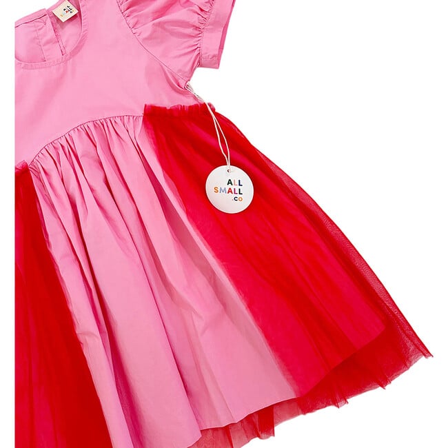 Off Duty Princess Puff Sleeve Frill Dress, Pink & Red - Dresses - 4