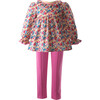 Winter Berry Print Frill Collar Elastic Sleeve Legging Set, Pink - Mixed Apparel Set - 1 - thumbnail