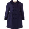 Vintage Velvet Trim Button-Front Skating Coat, Ivory & Navy - Coats - 1 - thumbnail