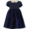 Taffeta 2-Tone Puff Sleeve Elastic Cuff Smocked Dress, Navy & Ivory - Dresses - 1 - thumbnail