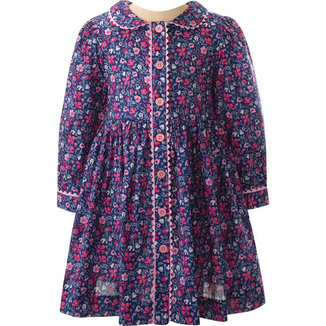 Snowdrop Floral Print Ric Rac Trim Button-Front Dress, Navy & Multicolors