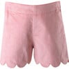 Scalloped Corduroy Elastic Waist Shorts, Powder Pink - Shorts - 1 - thumbnail