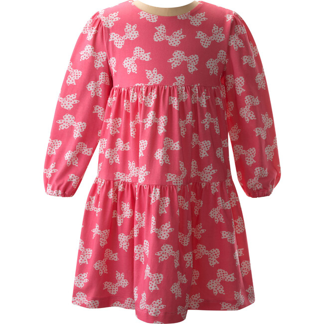 Polka Dot Bow Print Tiered Jersey Dress, Pink & Ivory