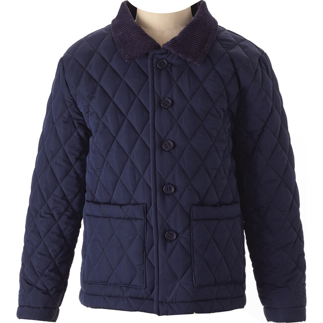 Quilted Corduroy Collar Front Pocket Jacket, Navy