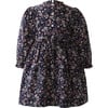 Rose Print Ruched Elastic Sleeve Frill Dress, Navy & Soft Pink - Dresses - 2