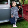 Rose Print Ruched Elastic Sleeve Frill Dress, Navy & Soft Pink - Dresses - 3