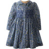 Petal Blossom Print Embroidered Button-Front Smocked Dress, Blue - Dresses - 1 - thumbnail