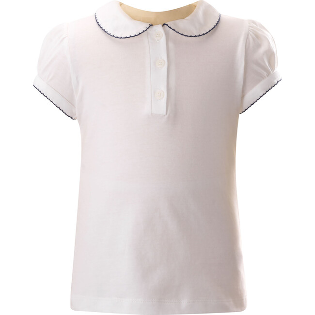 Picot Trim Peter Pan Collar Polo Shirt, Ivory & Navy