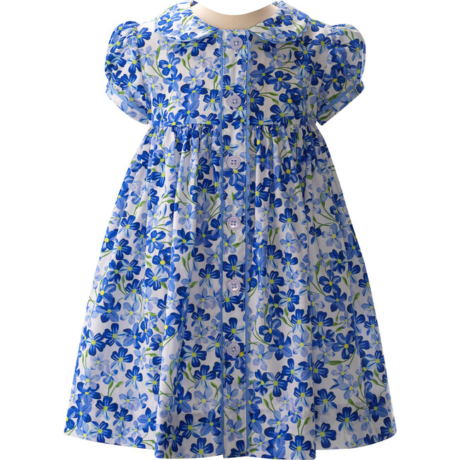 Periwinkle Print Peter Pan Puff Sleeve Button-Front Dress & Bloomers, Blue & Ivory