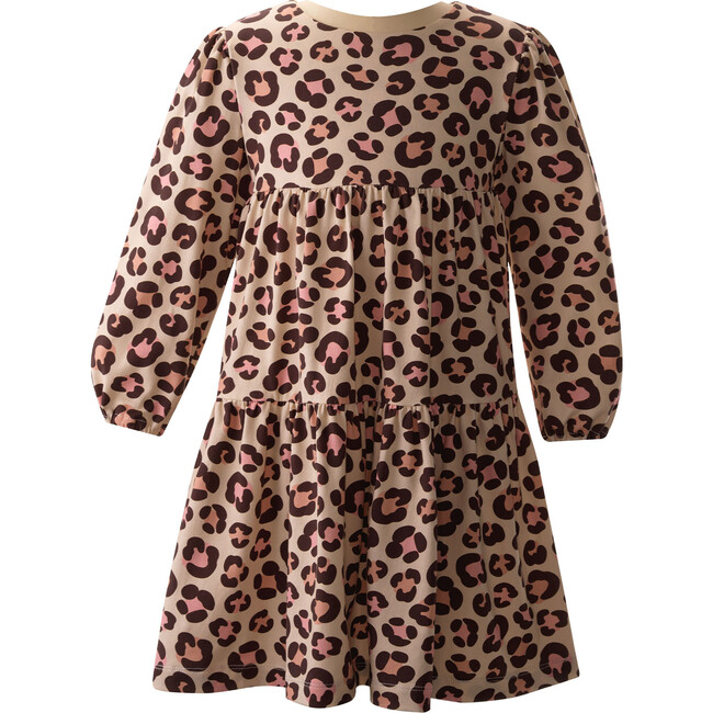 Leopard Print Tiered Jersey Dress, Brown - Dresses - 1