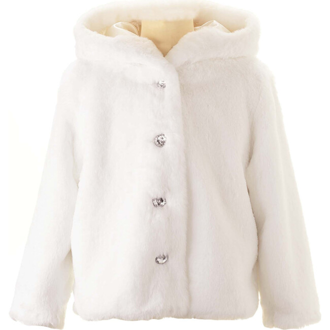 Girl's Faux Fur Short Hooded Coat, Ivory