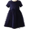 Lace Scalloped Round Neck Bow Waist Party Dress, Navy - Dresses - 1 - thumbnail