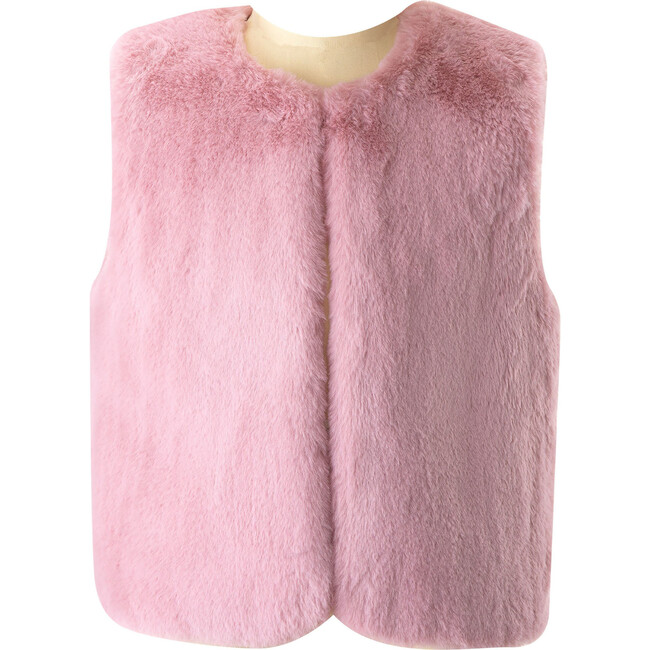 Girl's Faux Fur Gilet, Powder Pink