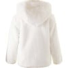 Girl's Faux Fur Short Hooded Coat, Ivory - Faux Fur Coats - 2