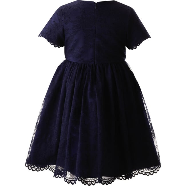 Lace Scalloped Round Neck Bow Waist Party Dress, Navy - Dresses - 2