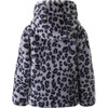 Leopard Print Faux Fur Hooded Jacket, Navy & Grey - Faux Fur Coats - 2