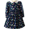 Floral Print Peter Pan Collar Elastic Sleeve Dress, Navy - Dresses - 1 - thumbnail