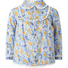 Floral Print Frill Lace Trim Button-Front Blouse, Pastel Blue & Yellow - Blouses - 1 - thumbnail