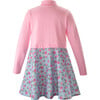 Floral Print Jersey Turtle Neck Flared Skirt Dress, Powder Pink - Dresses - 2