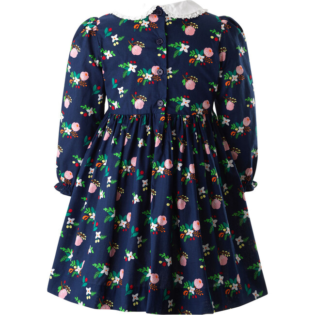 Floral Print Peter Pan Collar Elastic Sleeve Dress, Navy - Dresses - 2