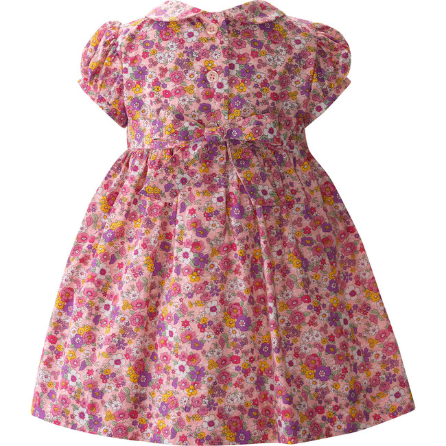 Floral Print Peter Pan Collar Smocked Dress & Bloomers, Pink, Purple & Yellow - Dresses - 2