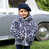 Leopard Print Faux Fur Hooded Jacket, Navy & Grey - Faux Fur Coats - 3