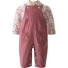 Floral Print Frill Blouse & Babycord Dungaree Set, Dusty Pink - Mixed Apparel Set - 1 - thumbnail