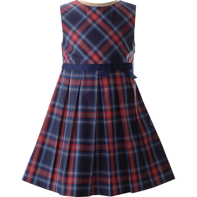 Flared Plaid Sleeveless Pleated Skirt Dress, Navy