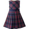 Flared Plaid Sleeveless Pleated Skirt Dress, Navy - Dresses - 1 - thumbnail