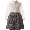 Damask Floral High Neck Long Sleeve Blouse & Pleated Skirt Set, Black & Ivory - Mixed Apparel Set - 1 - thumbnail