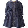 Chambray Long Sleeve Ric Rac Trim Button-Front Dress & Bloomers, Navy & Ivory - Dresses - 1 - thumbnail