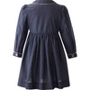 Chambray Long Sleeve Ric Rac Trim Button-Front Dress, Navy & Ivory - Dresses - 2