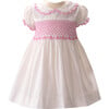 Bow Scalloped Collar Puff Sleeve Smocked Dress, White & Pink - Dresses - 1 - thumbnail