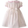 Bow Scalloped Collar Puff Sleeve Smocked Dress, White & Pink - Dresses - 2