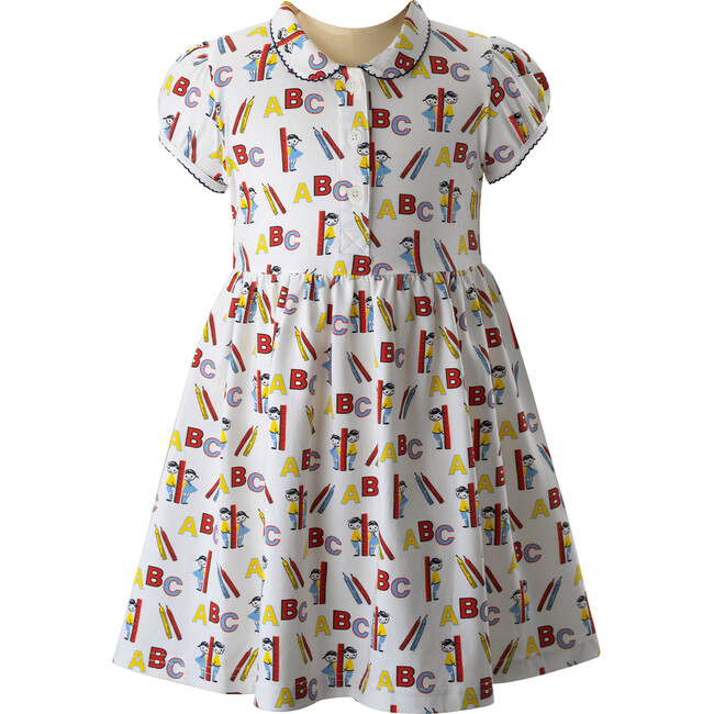 ABC Print Short Puff Sleeve Jersey Dress, Multicolors