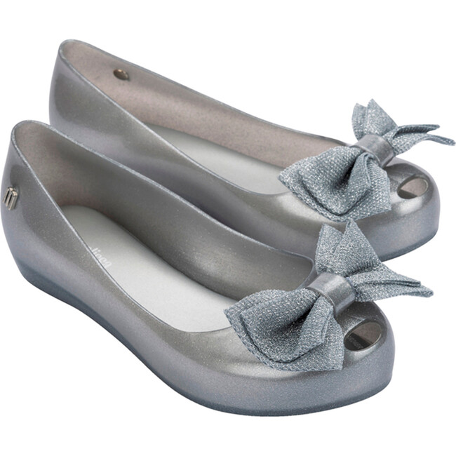 Kids Ultragirl Sweet XII Bow Ballet Flats, Silver