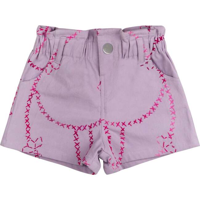 Jardin Flower Embroidered Denim Bermuda Shorts, Purple