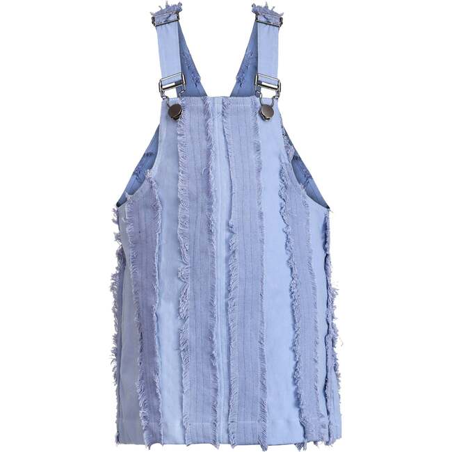 Striped Adjustable Buckle Denim Jumper Dress, Blue